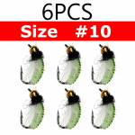 Bimoo 6PCS #10 #12 CDC plunksna Hackle Nymph Scud Fly UV žalvario karoliukų galvutė &scaron;lapia vabzdžių kirmėlynė upėtakių žvejybos musė masalas greitai nuskęsta
