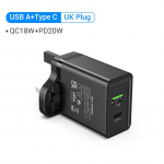 38W Greitas USB įkroviklis Vention Type C PD Greitas įkrovimas iPhone 13 11 USB Greitas įkrovimas su QC 4.0 3.0 USB Ne&scaron;iojamas telefono įkrovimas juoda