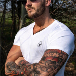 Muscleguys New Cotton Tide prekės ženklo mar&scaron;kinėliai trumpomis rankovėmis Vyri&scaron;ki vasaros marginti pusrankovėmis europieti&scaron;ki ir amerikieti&scaron;ki laisvalaikio treniruokliai M juoda