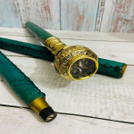 Antikvarinės vaik&scaron;čiojimo lazdos tvirtos žalvarinės rankenėlės kompaso galvutės rankena Medinės vaik&scaron;tynės vyrams ir moterims Dekoratyvinės lazdelės su žalia putplasčio rankena