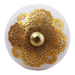 Les Tr&eacute;sors De Lily [A3117] - Aukso balta 'Boho' keraminio baldo rankenėlė - 60x40 mm auksas