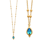 Les Tr&eacute;sors De Lily [R5835] - Collier Plaqu&eacute; Or 'Cl&eacute;opatra' bleu dor&eacute; - 9x6 mm