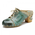 Johnature Natūralios odos Retro lauko &scaron;lepetės kniedytos storais kulnais auk&scaron;takulniais sandalai moteri&scaron;ki batai