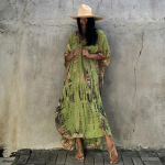 Moteri&scaron;ki bikiniai, pridengti maudymosi kostiumėliai paplūdimyje Maxi Wrap sijonas Sarong kimono Kaftan Dressn žalia