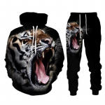 Juoda ir balta The Tiger 3D Printed Vyri&scaron;ki megztiniai, gobtuvai, komplektas Vyri&scaron;kas sportinis kostiumas/liūtas/kelnės Sportinė apranga pavasario ruduo XXXL