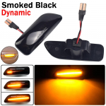 2 vnt LED sparno &scaron;oniniai žymekliai, skirti Volvo S60 V70 S80 XC70 XC90 nuosekliai dinami&scaron;kai tekančiam posūkio signalo mirksėjimo kartotuvui Dynamic Black