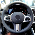 Juodai raudonai mėlynos linijos perforuotos odos vairo užvalkalas BMW M Sport G30 G31 G32 G11 G20 G21 G01 G02 X5 G05 G14 G15 gray