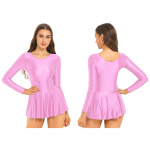 Moterų gimnastika, ilgomis rankovėmis, kombinezonas, suknelė, baleto treniruotės, triko, su sijonu M rožinė