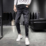 Trendy Slim men's jeans broken holes small feet nine points casual trousers spring and autumn black jeans