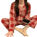 2 vnt./kompl. Moteri&scaron;kas pavasario vasaros pižamos komplektas languotu ra&scaron;tu, atlapais, ilgomis rankovėmis, laisvas, užsegamas viena saga, plačiomis kelnėmis, namų drabužių mar&scaron;kinių ir kelnių komplektas, naktiniai drabužiai M rožinė