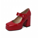 Dydis 33-48 Patentuotas blizgus PU odinis moteri&scaron;kas biuro siurbliai plataus sagties dirželio platforma Mary Jane Batai Spring Fall Block Chunky Heels Biuro vakarėlių siurbliai 47