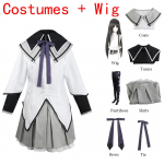 Anime Magical Girl Puella Magi Madoka Magica Homura Akemi Cosplay kostiumai Kovos uniformos Perukas kojinės Mahou Shoujo Comic Con XL juoda/balta