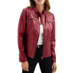 Moteri&scaron;ka laisvalaikio odinė striukė Stovi striukė su apykakle Plonas pavasario ir rudens paltas XL vynas