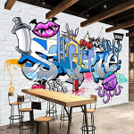 Animacinis 3D sienos tapetai Graffiti Gatvės Graffiti Rankomis tapytas plytų sienos tapetai Miegamojo Svetainės tapetai 200 cm(W) x 140 cm(H) gray