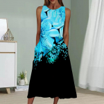 Summer Fashion Sexy Sleeveless Dress Soft Casual 3D Big Blue Flower Print Dress Sleeveless Sling Dress XS mėlyna