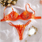 Sexy Lace Underwire Push Up apatinio trikotažo kontūro liemenėlės ir kelnaičių rinkiniai moterims, besirenkančioms krūtinės apatinius, siuvinėjimo bralette rinkinys 2024 m. M oranžinė