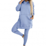 2 vnt./komplektas Moteri&scaron;kų vir&scaron;utinių kelnių rinkinys su gobtuvu ilgomis rankovėmis, su skeltu apvadu, gobtuvu, tampriu juosmeniu, plonai prigludusios kelnės, sportinis kūno rengybos kostiumas, laisvalaikio namų apranga, mokyklinė apranga M