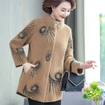 Rudens žiemos storos motininės striukės Naujos vidutinio amžiaus pagyvenusių moterų audinės aksominis paltas Mink&scaron;tas ka&scaron;myro megztinis vir&scaron;utiniai drabužiai 4XL XXXXL smėlis