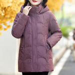 Žieminė pūkinė striukė moterims, didelio dydžio, vir&scaron;utiniai drabužiai su gobtuvu, eleganti&scaron;kas, storas, &scaron;iltas pūkinis paltas, moteri&scaron;kas parkas 6XL &scaron;viesiai violetinė spalva