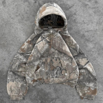 Retro spalvos gobtuvas su užtrauktuku Vyri&scaron;kas kamufliažinio ra&scaron;to užtrauktukas Megztinis High Street Hip Hop Streetwear Oversized Unisex Camo Hoodie XL pilka