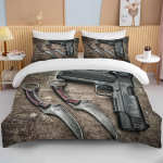 3D &Scaron;autuvas Revolveris &Scaron;ovinio Pistoletas Patalynės Komplektas, Antklodės Užvalkalas Lovos Komplektas Antklodės Užvalkalas Pagalvės Užvalkalas, Karali&scaron;ko Dydžio Patalynės Komplektas EU single(135x200cm)