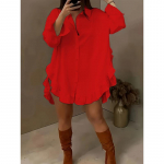 YYFS Moterų mados kasdienė pavasario rudens vienspalvė spauda ilgomis rankovėmis POLO kaklo palaidinės ir mar&scaron;kiniai XXL