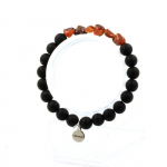 Pierres et Min&eacute;raux. Bracelet Grenat Spessartite du Mozambique + Perles Onyx noir mat 8 mm. Fabriqu&eacute; en France.
