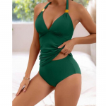 &bdquo;Halter V&ldquo; kaklo dviejų dalių rinkinys &bdquo;Tankini&ldquo;, vienspalviai tamprūs auk&scaron;to kirpimo maudymosi kostiumėliai, moteri&scaron;ki maudymosi kostiumai ir drabužiai M