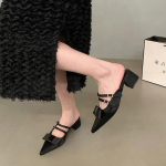 Rožiniai lankeliai Smailūs pir&scaron;tai &Scaron;lepetės Moteri&scaron;kos Saldžios Eleganti&scaron;kos Vidutinio kulno Basutės Bateliai Moteri&scaron;ki Pavasario Nauji &Scaron;ventiniai Banketiniai Bateliai 39 juoda