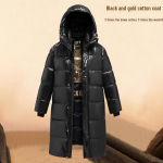 2023 Juoda ir Auksinė Ilga Pūkinė Medvilninė Striukė su Gaubtu Vyrams - Žieminis Sutir&scaron;tintas Paltas Jaunoms ir Vidutinio Amžiaus Poroms 5XL