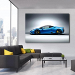 medžio masyvo rėmas Huracan Evo Sport Car Supercar Blue Car Namų dekoras Plakatai Drobė Spausdinta siena Menas Tapyba Svetainės apdaila 15*20cm(with frame)