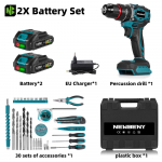 NEWBENY 80NM be&scaron;epetėlinis elektrinis gręžtuvas 3 IN 1 belaidis smūginis gręžtuvas elektrinis suktuvas elektriniai įrankiai 18V baterijai 2 Battery-EU Plastic Box