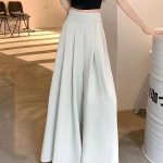 Moterų drabužių tendencija Auk&scaron;tu juosmeniu Plačių kelnių sijonas Didelis kra&scaron;tas Kasdieni&scaron;ki Eleganti&scaron;ki Pagrindiniai Kostiuminės kelnės Biuro damos kelnės XS &scaron;viesiai mėlyna spalva