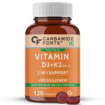 Carbamide Forte Vitaminas D3 K2 | Vitaminas D3 K2 papildas kaulų ir &scaron;irdies sveikatai | Vitamino D tabletės su vitaminu K2 MK7-120 vegetarinių tablečių