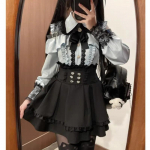 Jirai kei Apranga Lolita Mergaitės Palaidinė Moteri&scaron;ki Mar&scaron;kiniai ilgomis rankovėmis Kawii Kaspinas Juodi Sijonai Mar&scaron;kiniai Y2K Mielas Japoni&scaron;kas Ledi Stiliaus Rinkinys XXL mėlyna