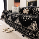 Skandinavi&scaron;ko stiliaus sofos užvalkalas, pilnai dengiantis, medžiaginis, siuvinėtas, pritaikomas, universalus keturių sezonų, sofos užtiesalas, namų dekoro aksesuarai 180*200cm juoda