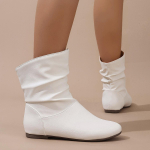 Madingi Comemore Madingi Didelio Dydžio Sluoksniuoti Ankle Boots Moterims 2025 Ruduo Žiema Įslystami Susirauk&scaron;lėję Booties Plok&scaron;čiapadžiai Mink&scaron;to Paduko Komforto Batai 42 balta