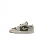Air Jordan 1 Low SE GS Vidutinio alyvuogių spalvos, kreminės spalvos vaiki&scaron;ki sportbačiai Žalias &Scaron;viesos-Medžio Rū&scaron;ies-Rudos spalvos HV4396201 38.5