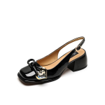 Madingos NAUJOS Vasarinės Moteri&scaron;kos Basutės Lakuotos Odos Batai Moterims Kvadratiniu Pir&scaron;tu Storapadžiai Batai Eleganti&scaron;ki Uždaru Pir&scaron;tu Slingback &Scaron;irdies Formos Basutės 34 juoda