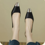 Eleganti&scaron;kas Ni&scaron;inis Dizainas Moteri&scaron;kas Vienspalvis Batas Prancūzi&scaron;ko Stiliaus Plonas Kulniukas Metalinis Priekis Vilnos Padadas Vasarinis Plok&scaron;čiapadis Batas Guminė Vir&scaron;utinė Medžiaga 40 juoda