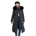 Žieminė moteri&scaron;ka medvilninė striukė su gobtuvu, kaklo apsauga ilgomis rankovėmis, ki&scaron;enės iki blauzdos vidurio, užtrauktukas Užsegamas pamink&scaron;tintas paltas Vienspalvis, atsparus vėjui, vir&scaron;utinis drabužis M juoda