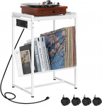 Plok&scaron;telių grotuvo stovas su &scaron;oniniu staliuku vinyl plok&scaron;telėms laikyti, 2 pakopų su įkrovimo stotele, plok&scaron;telių grotuvo stalas svetainei, miegamajam