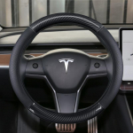 Anglies pluo&scaron;to + natūralios odos automobilio vairo apdangalas Neslystantis, skirtas Tesla Model 3 2016 2018  Automobilių aksesuarai BLACK O SHAPE