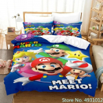 Patalynės komplektas Super Mario Luigi Yoshi Toad Jumpman Anime 3D antklodės užvalkalas Vaikui Vaikams Paaugliams Suaugusiems Namų tekstilė Antklodės užvalkalas EU Single(135*200cm)3pcs