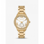 Michael Kors Žalias paauksuotas laikrodis su kristalais MK4805 auksas