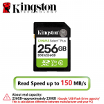 Kingston 128GB SD kortelė Class 10 UHS-I U1 V10 64GB 256GB 512GB Atminties kortelė Iki 150MB/s skaitymo SDXC Flash kortelė Canvas Select Plus Fotoaparatui 256GB green
