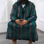 Musulmonų ilgomis rankovėmis dryžuotas gobtuvas kvėpuojantis chalatas Laisvas Dubai Saudo Arabijos chalatas vyrams M žalia
