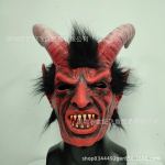 Kritęs Angelas &Scaron;ėtonas Demonas Žmogaus Veidas Liuciferio Kaukė Siaubo Velnias Avies Ragų Galvos Apdangalas Helovino Dekoracija Red-faced Lucifer