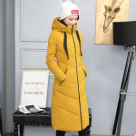 Moteri&scaron;ka ilga, plona pūkinė striukė su gobtuvu, stora pūkinė striukė, medvilninis pamink&scaron;tinimas 4XL yellow