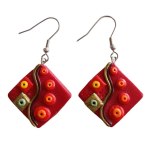 Les Tr&eacute;sors De Lily [R7923] - Boucles d'oreilles artisanales 'Cubisme' rouge - 30x30 mm